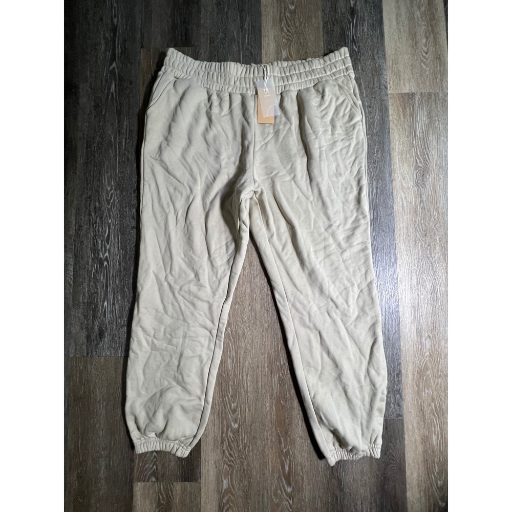 POPFLEX Exquisite Sweatpants Womens 1X Beige Fleece Lined Joggers NWT